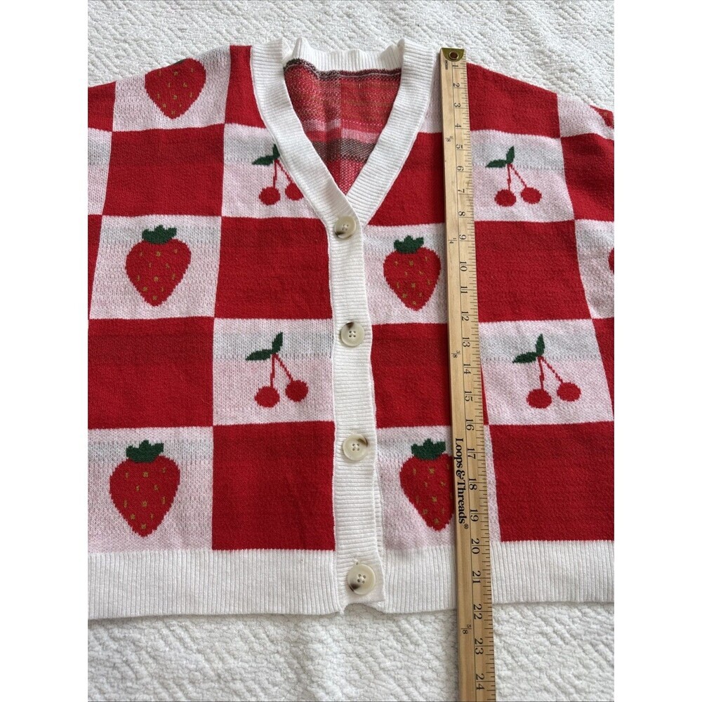 Sincerely Jules Women's Strawberry & Cherry Print Cardigan Sweater Sz XL - Picture 4 of 6